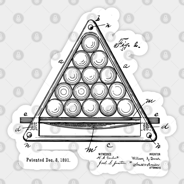 8 Ball Pool Rack Original Patent Print 1891 Sticker by MadebyDesign